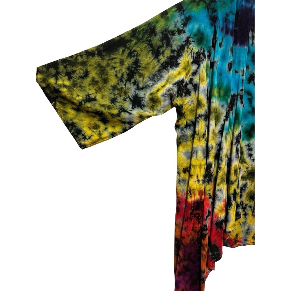 NWT Tie Dye Rainbow Open Front Waterfall Cardigan Shrug Boho Festival One Size - Picture 3 of 8